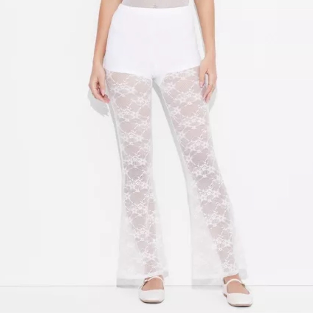 Women's Mid-Rise Flare Sheer Lace Pants - Wild Fable™